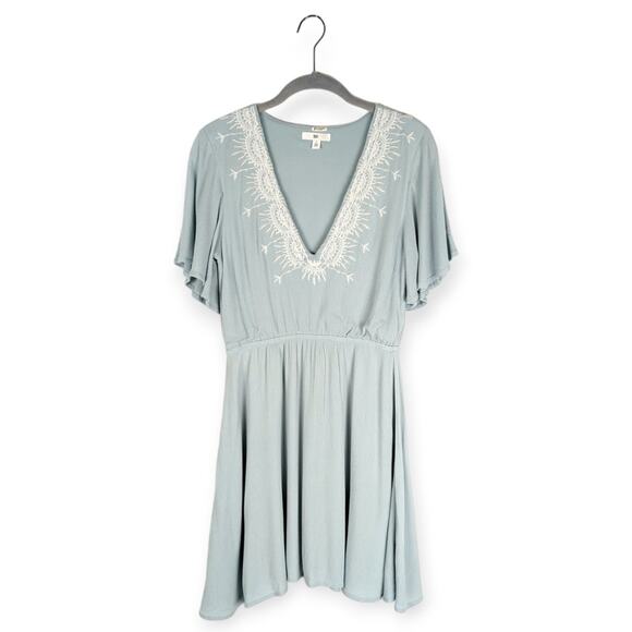 BP. Nordstroms‎ Dusty Blue Embroidered Crepe Skater Dress Size Small - Picture 1 of 7